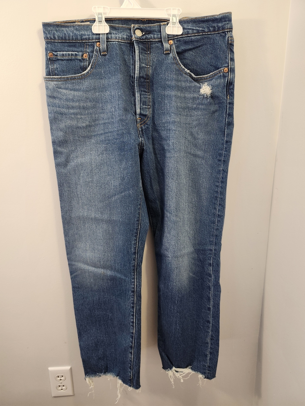 Levi's Medium Blue Straight-Leg Jeans with Distress